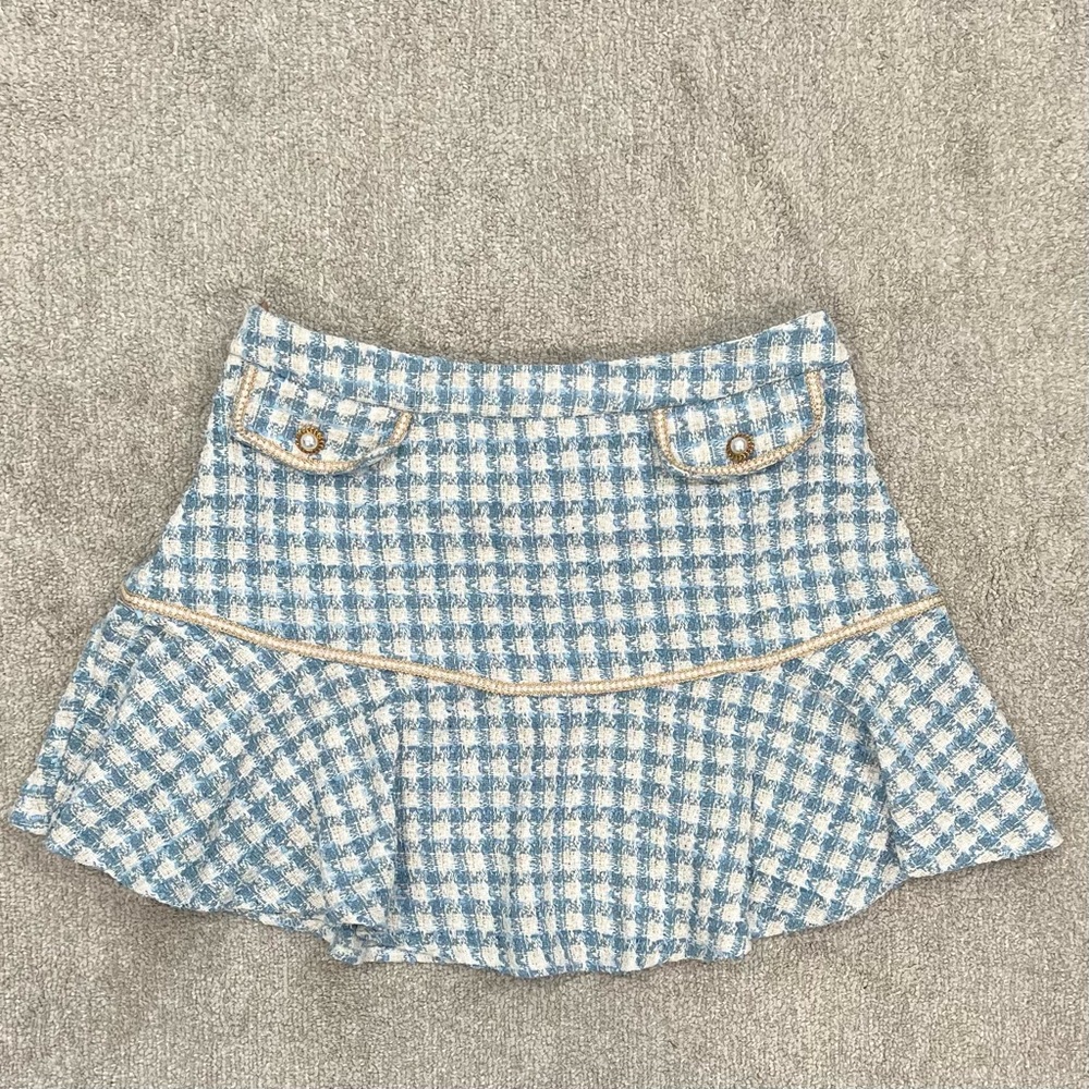SHEIN Pearl Detail Ruffle Hem Wool-Mix Fabric Skirt Size 12